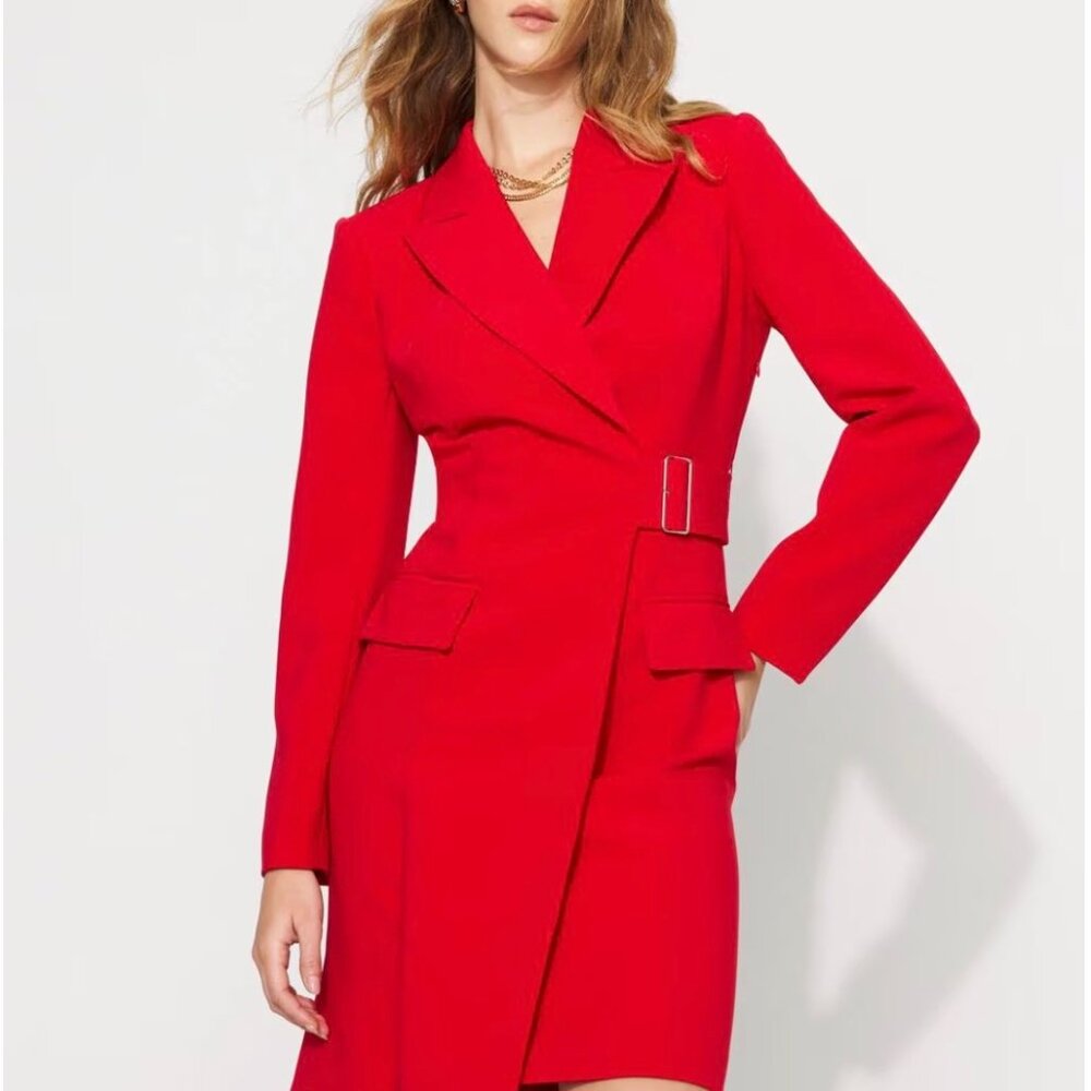 White House Black Market Red Blazer Dress with Side Buckle size 12
